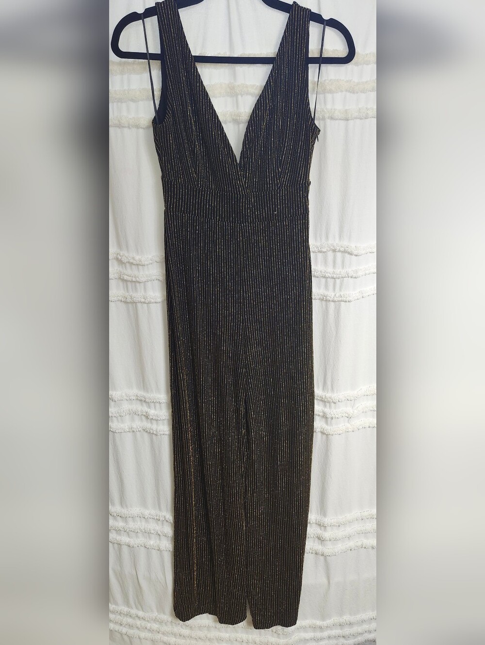 Bnwt, Sequin Black & Gold Stripped V-Neck Jumpsuit